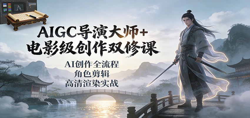 AIGC导演大师+电影级创作双修课：AI创作全流程、角色剪辑、高清渲染实战-极光网创