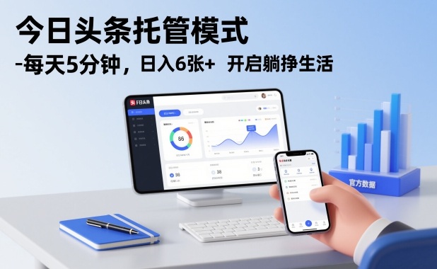 今日头条托管模式，每天5分钟，日入6张+，开启躺挣生活【揭秘】-极光网创