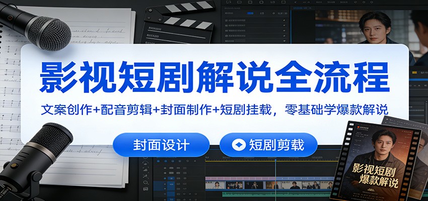 影视短剧解说全流程：文案创作+配音剪辑+封面制作+短剧挂载，零基础学爆款解说-极光网创