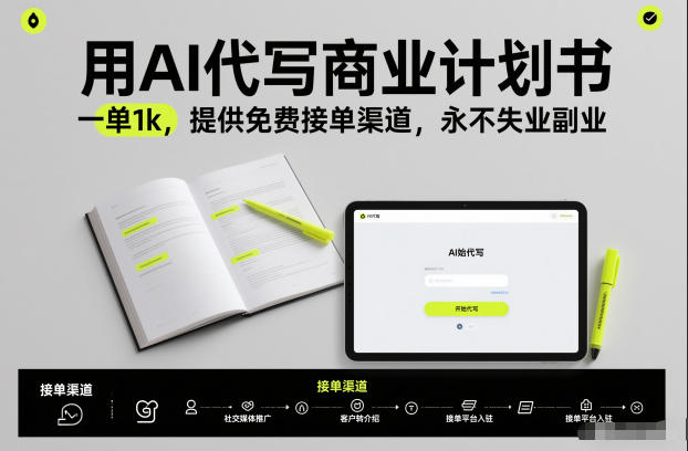 用AI代写商业计划书，一单1k，提供免费接单渠道，永不失业副业-极光网创