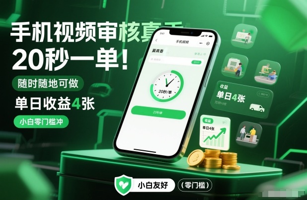 手机视频审核真香！20秒一单，随时随地可做，单日收益4张，小白零门槛冲【揭秘】-极光网创