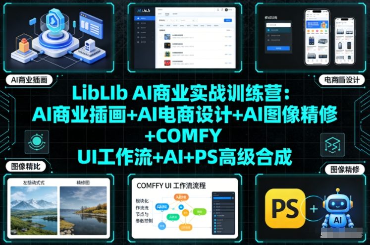 LibLIb AI商业实战训练营：AI商业插画+AI电商设计+AI图像精修+COMFY UI工作流+AI+PS高级合成-极光网创