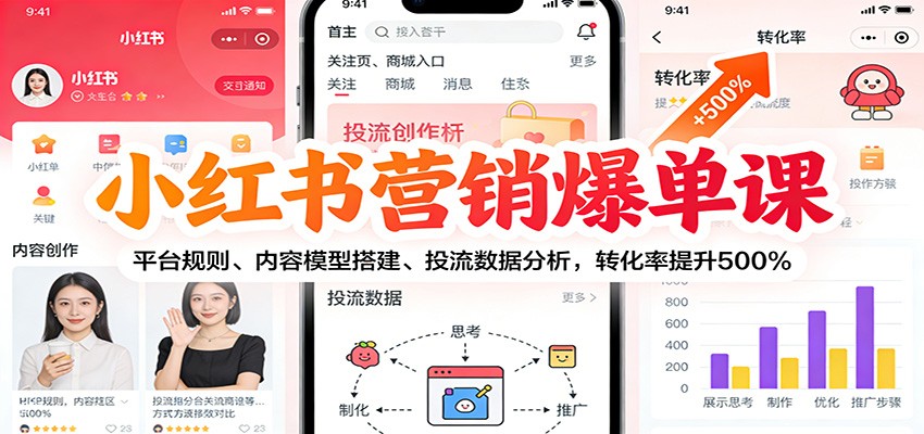 小红书营销爆单课：平台规则、内容模型搭建、投流数据分析，转化率提升500%-极光网创