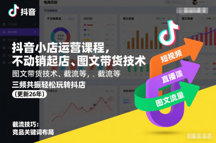 抖音小店运营课程，不动销起店、图文带货技术、截流等，三频共振轻松玩转抖店(更新26年)-极光网创
