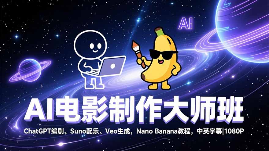 AI电影制作大师班：ChatGPT编剧、Suno配乐、Veo生成，Nano Banana教程，中英字幕|1080P-极光网创