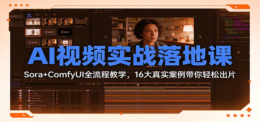 AI视频实战落地课：Sora+ComfyUI全流程教学，16大真实案例带你轻松出片-极光网创