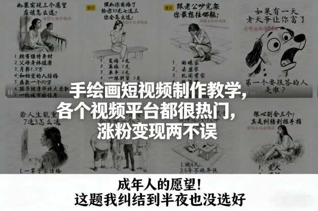 手绘画短视频制作教学，各个视频平台都很热门，涨粉变现两不误-极光网创