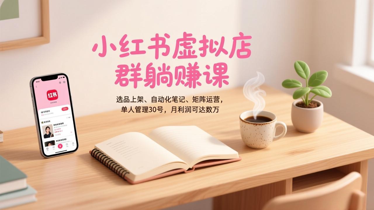 小红书虚拟店群躺赚课，选品上架、自动化笔记、矩阵运营，单人管理30号，月利润可达数万-极光网创