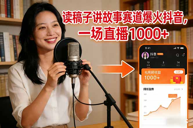 读稿子讲故事赛道爆火抖音，一场直播日入1000+-极光网创