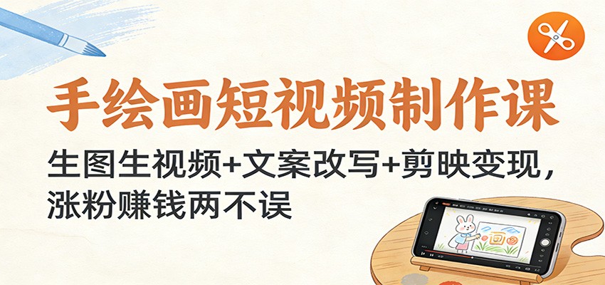 手绘画短视频制作课：生图生视频+文案改写+剪映变现，涨粉赚钱两不误-极光网创