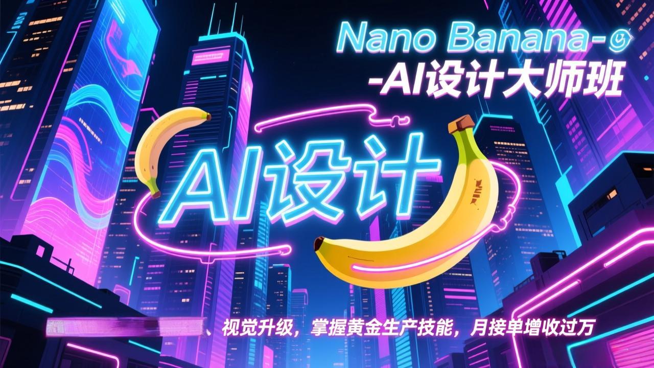 Nano Banana-AI设计大师班，修图合成、广告创作、视觉升级，掌握黄金生产技能，月接单增收过万-极光网创