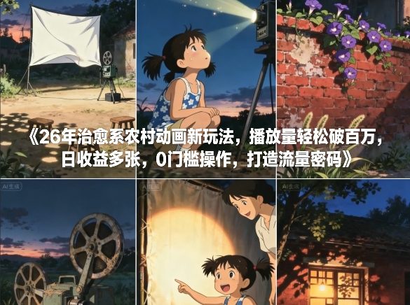 26年治愈系农村动画新玩法，播放量轻松破百万，日收益多张，0门槛操作，打造流量密码-极光网创