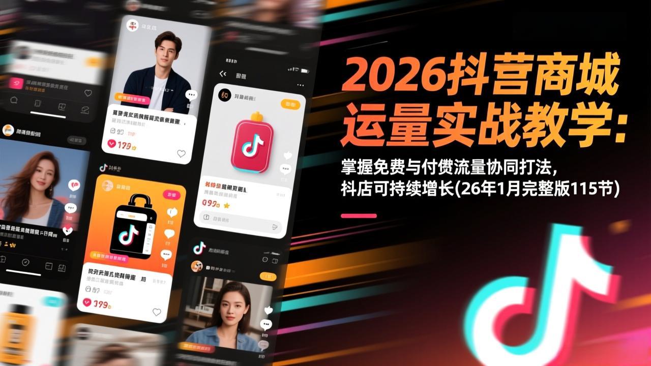 2026抖音商城运营实战教学：掌握免费与付费流量协同打法，抖店可持续增长(26年1月完整版115节-极光网创