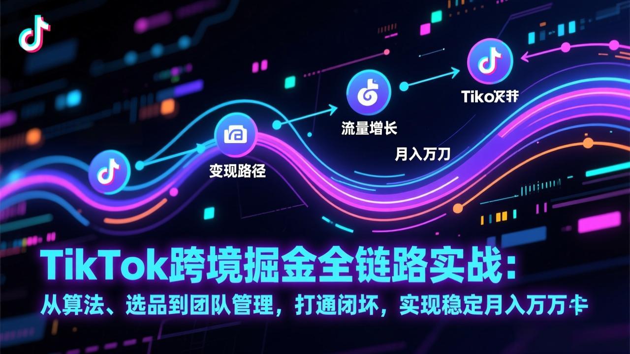 TikTok跨境掘金全链路实战：从算法、选品到团队管理，打通闭环，实现稳定月入万刀-极光网创